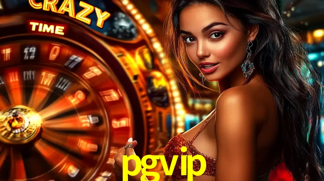 Mulher ao lado da roda de prêmios do jogo de cassino ao vivo Crazy Time, um dos shows de jogos mais emocionantes oferecidos pela plataforma de apostas pgvip.