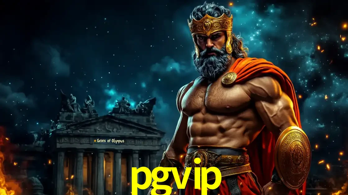 O poderoso Zeus do jogo de slot Gates of Olympus em frente ao seu templo, pronto para lançar multiplicadores divinos e prêmios épicos no cassino online pgvip.