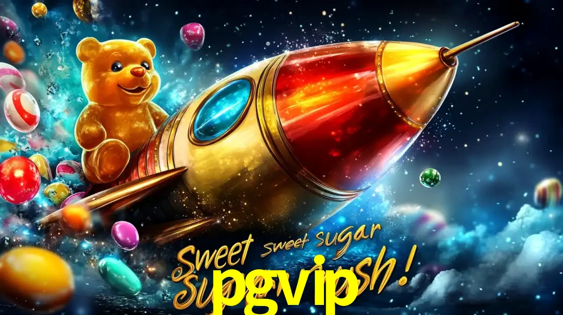 Arte promocional do jogo de slot Sugar Rush, com um urso de pelúcia em um foguete viajando pelo espaço de doces, um dos jogos divertidos disponíveis no cassino pgvip.